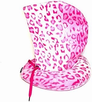 Inflatable Neck Pillow for Airplane Travel, Car, Train or Relaxing at Home. Compact, Comfortable for Your Neck and Includes Privacy Hood - (Pink Leopard Fleece)