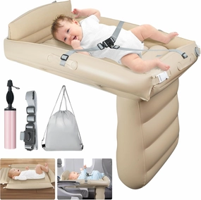 Inflatable Toddler Travel Bed - Airplane Bed for Toddler Flyaway Kids Travel Bed for Airplane and Car Travel with Toddler Safety Bed Rail,Pump,Safety Belt,Carry Bag-Family Travel Essentials