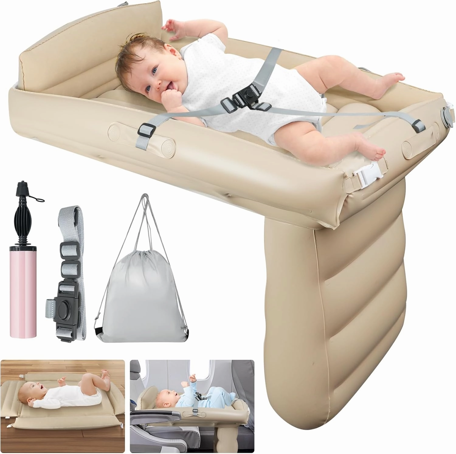 Inflatable Toddler Travel Bed - Airplane Bed for Toddler Flyaway Kids Travel Bed for Airplane and Car Travel with Toddler Safety Bed Rail,Pump,Safety Belt,Carry Bag-Family Travel Essentials