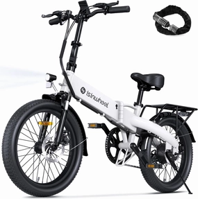 isinwheel U5 Pro Folding Electric Bike for Adults,Peak 800W Brushless Motor,20MPH Up to 50 Miles, 2-3H Fast Charge, 20" Fat Tire Ebike, 7 Speed Gear,Front Fork Suspension for Leisure Riding&Commuting