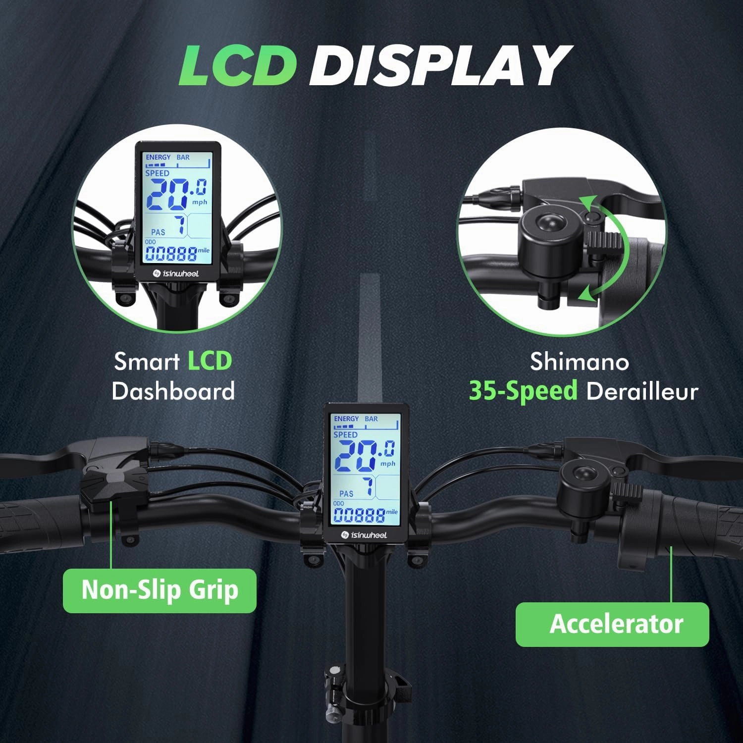 isinwheel U5 Pro Folding Electric Bike for Adults,Peak 800W Brushless Motor,20MPH Up to 50 Miles, 2-3H Fast Charge, 20" Fat Tire Ebike, 7 Speed Gear,Front Fork Suspension for Leisure Riding&Commuting