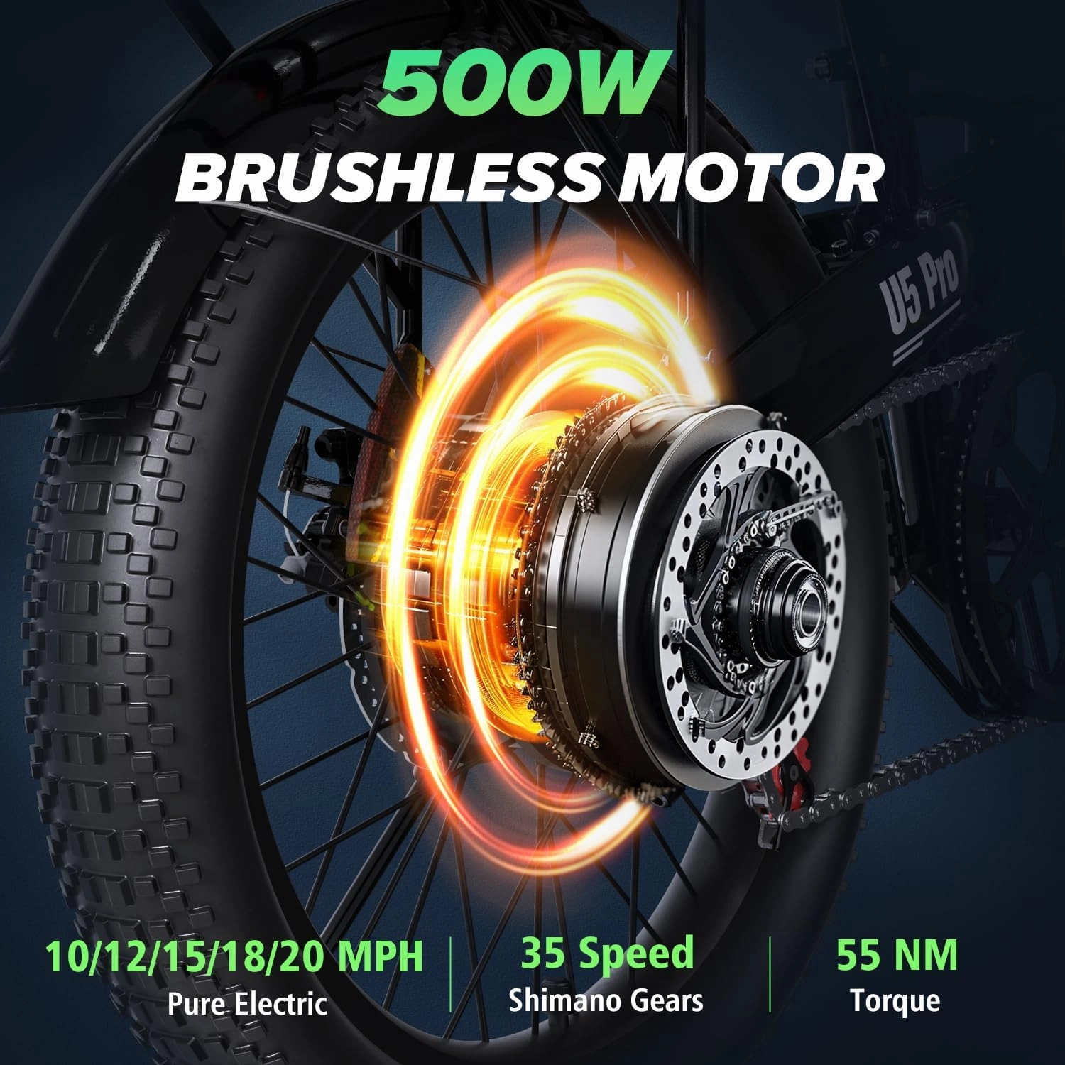 isinwheel U5 Pro Folding Electric Bike for Adults,Peak 800W Brushless Motor,20MPH Up to 50 Miles, 2-3H Fast Charge, 20" Fat Tire Ebike, 7 Speed Gear,Front Fork Suspension for Leisure Riding&Commuting