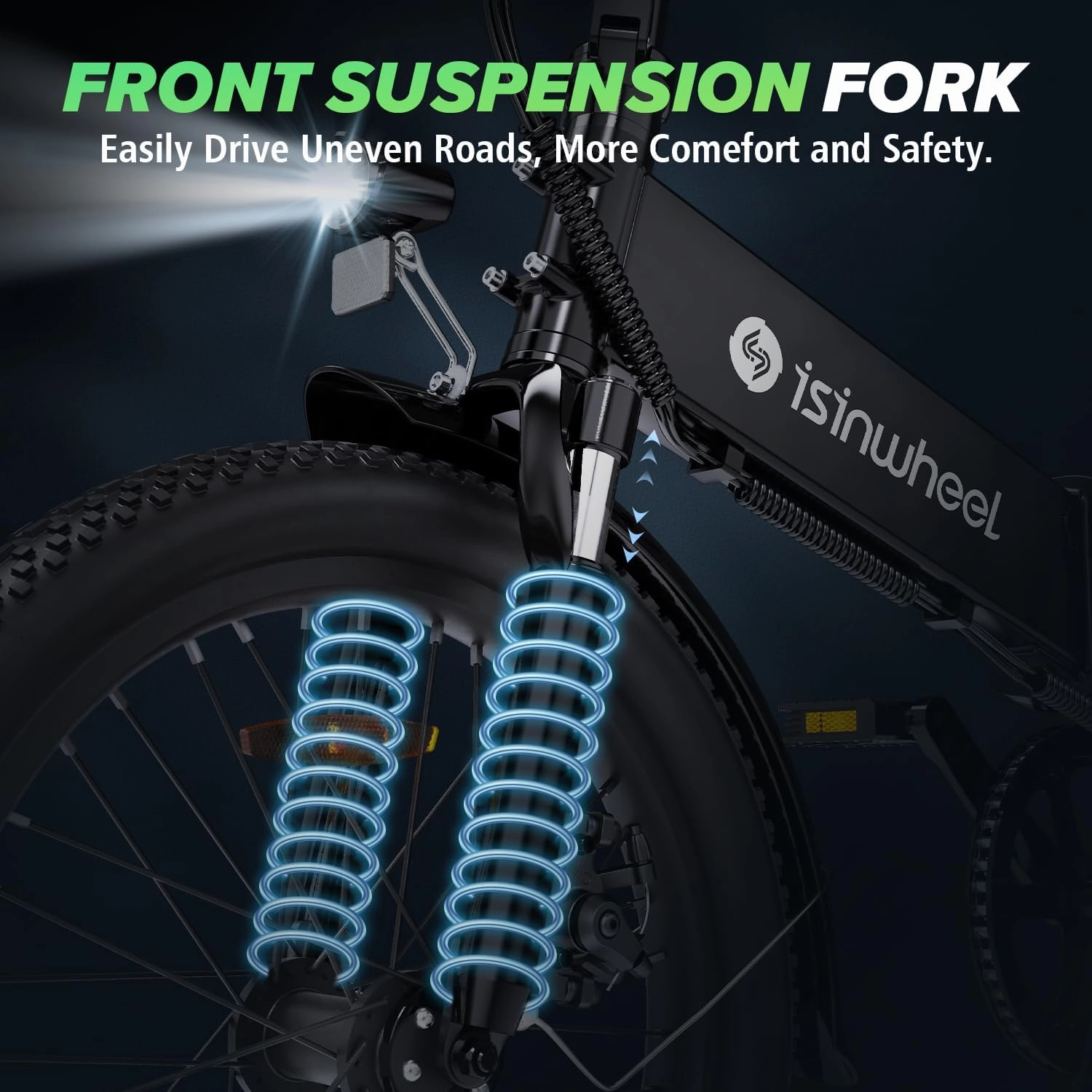 isinwheel U5 Pro Folding Electric Bike for Adults,Peak 800W Brushless Motor,20MPH Up to 50 Miles, 2-3H Fast Charge, 20" Fat Tire Ebike, 7 Speed Gear,Front Fork Suspension for Leisure Riding&Commuting
