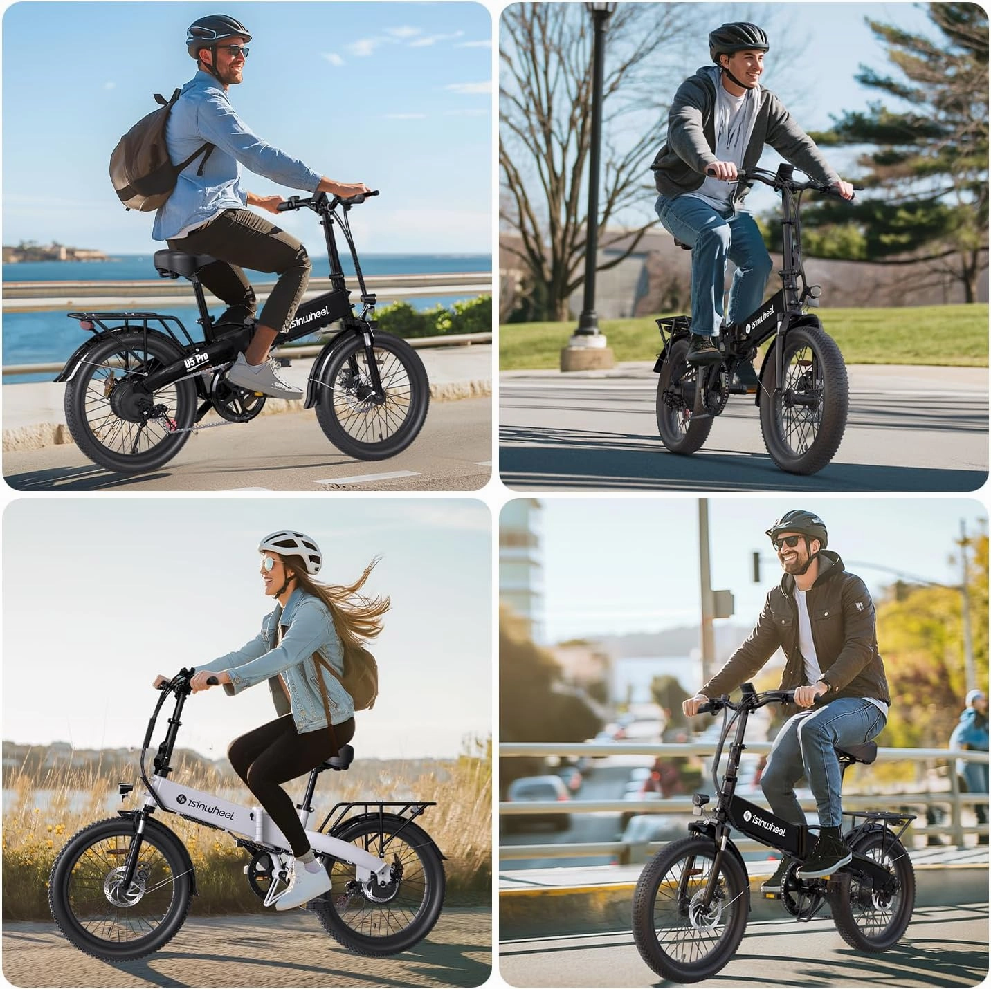 isinwheel U5 Pro Folding Electric Bike for Adults,Peak 800W Brushless Motor,20MPH Up to 50 Miles, 2-3H Fast Charge, 20" Fat Tire Ebike, 7 Speed Gear,Front Fork Suspension for Leisure Riding&Commuting