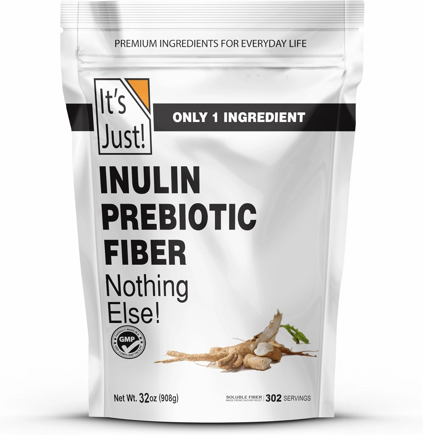 It's Just! - Inulin Prebiotic Fiber, Water Soluble, Chicory Root Powder, Promotes Gut Health, Made in USA, Proudct of Belgium, Vegan/Keto Friendly