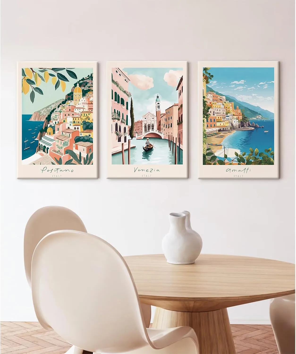 Italy Amalfi Coast Wall Art Italian City Canvas Wall Decor Italy Travel Landscape Wall Art Posters Blue Venice Beach Painting Pictures Italian Modern Artwork for Home 12x16 Inch Framed Set of 3