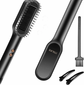 Itslife Hair Straightener Brush, Ring Hair Straightener Comb Straightening Brush for Women, 20s Fast Heating & Temp Settings & Anti-Scald, Gray