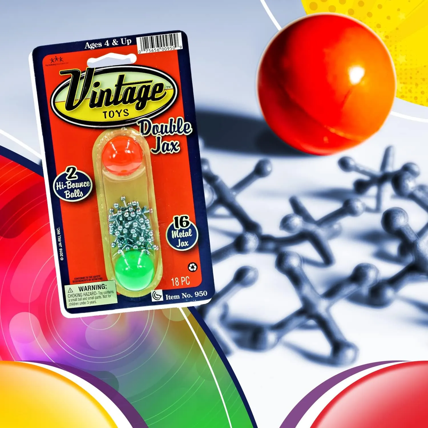 JA-RU Vintage Toys Metal Jacks Set (8 Pack) w/Two Bouncy Balls. Retro Classic Mini Jax Games Family. Bulk Party Favors, Pinata Filler, Birthday Stocking Stuffers. 950-8s