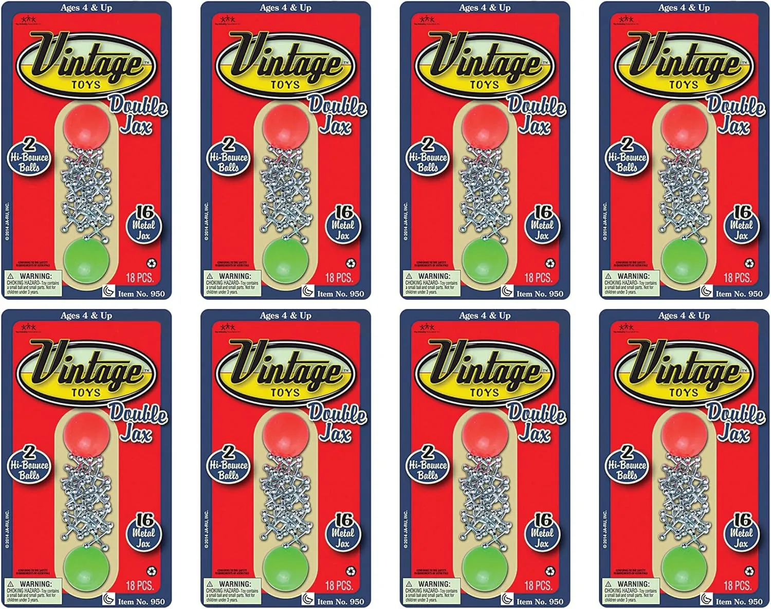 JA-RU Vintage Toys Metal Jacks Set (8 Pack) w/Two Bouncy Balls. Retro Classic Mini Jax Games Family. Bulk Party Favors, Pinata Filler, Birthday Stocking Stuffers. 950-8s