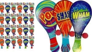 JA-RU Wooden-Paddle Ball with String (Pack of 24) Vintage Retro Toys Paddle Ball Set | for Kids, Boy and Girl Toy | Indoor, Outdoor Set Games | Party Favors Birthday. Plus 1 Bouncy Ball | 751-24p
