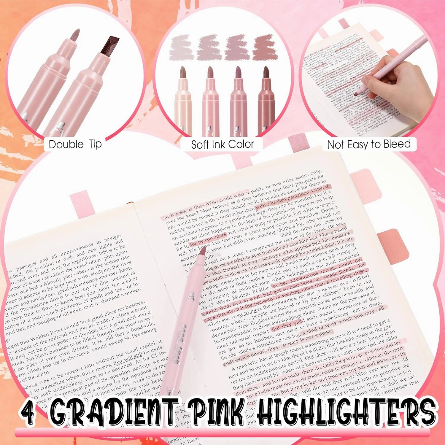 Janlaugh 38 Pcs Aesthetic College School Supplies with Pen Case Sticky Notes Gel Pens Highlighters Correction Tapes Back to School Stationery Kit(Pink Color,Classic)