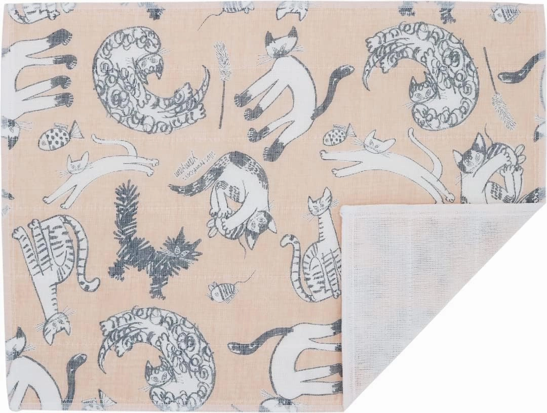 Japanese Kitchen Cloth KYO-YUZEN. Made Layered Fine Mesh Cloth. Dish Wipe, Table Wipe, Hand Wipe. Made in Japan (Beige, Meow Meow)
