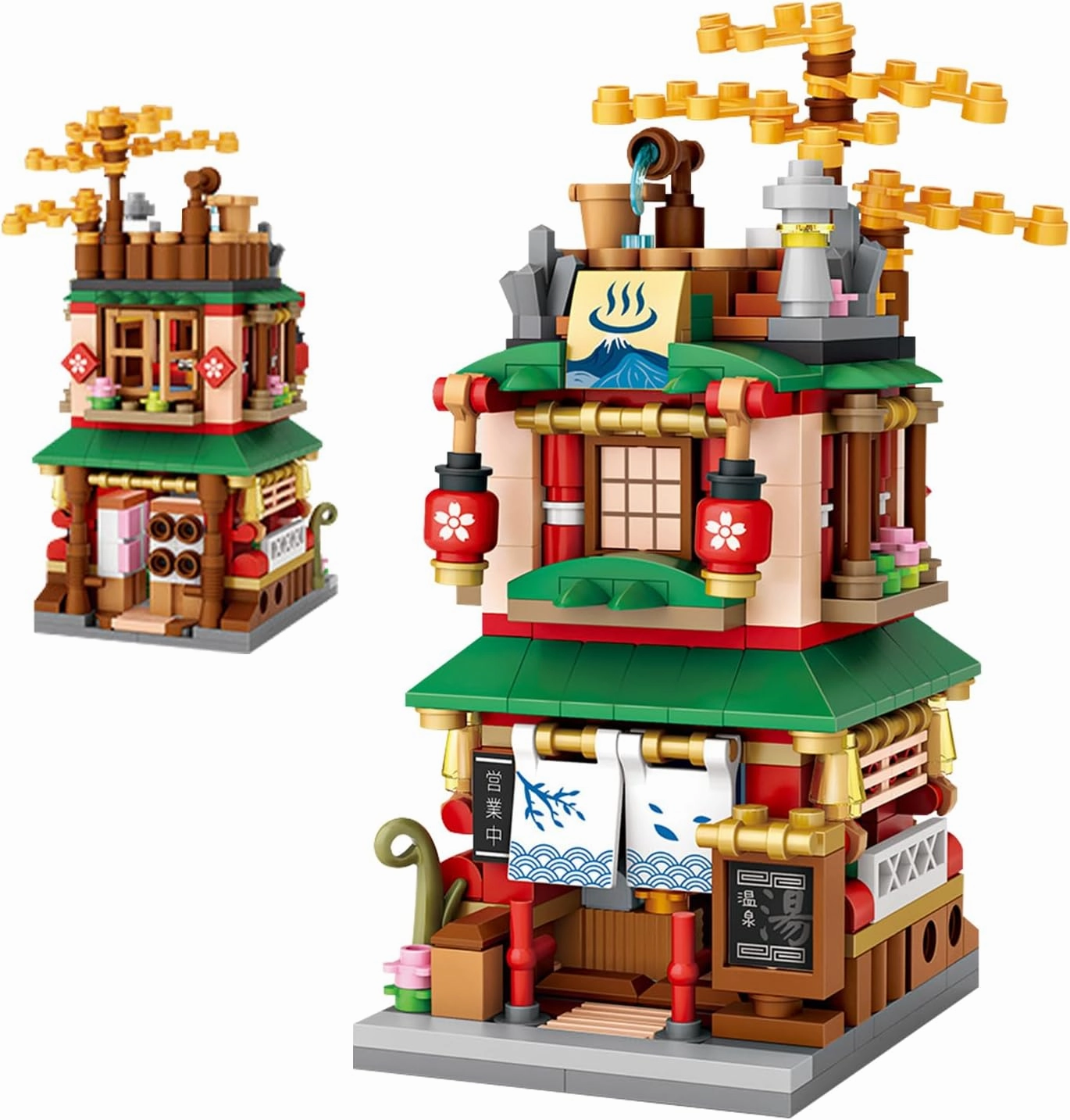Japanese Street View Shop Bricks, Mini DIY Building Blocks Model MOC Construction Toy (Hot Spring Shop)