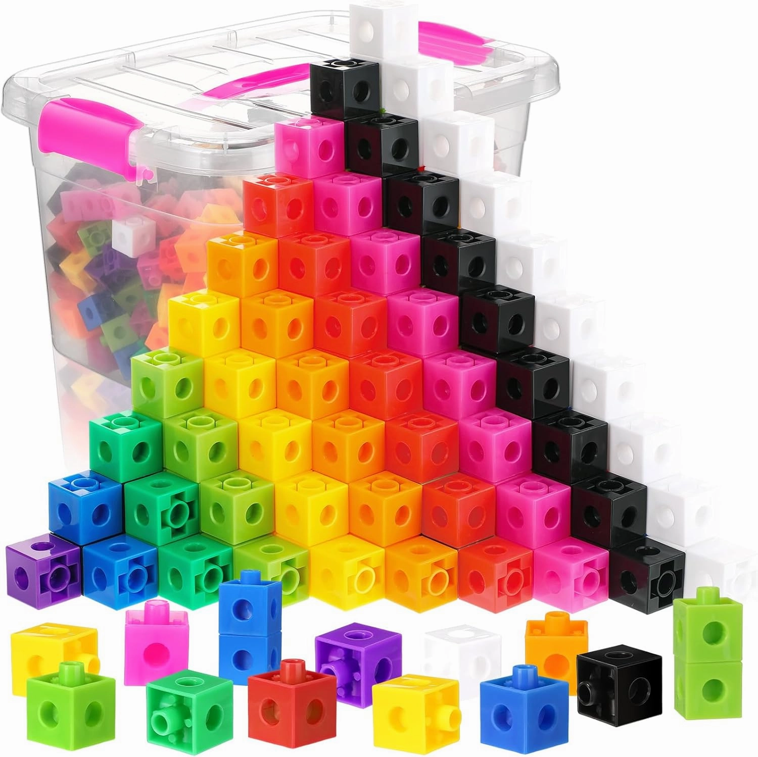 Jenaai 200 Pcs Math Cubes Counting Blocks Linking Connecting Cubes Math Manipulatives with Storage Container Educational Toy for Kids Age 4-8 Kindergarten STEM Activities Preschool(Pink)