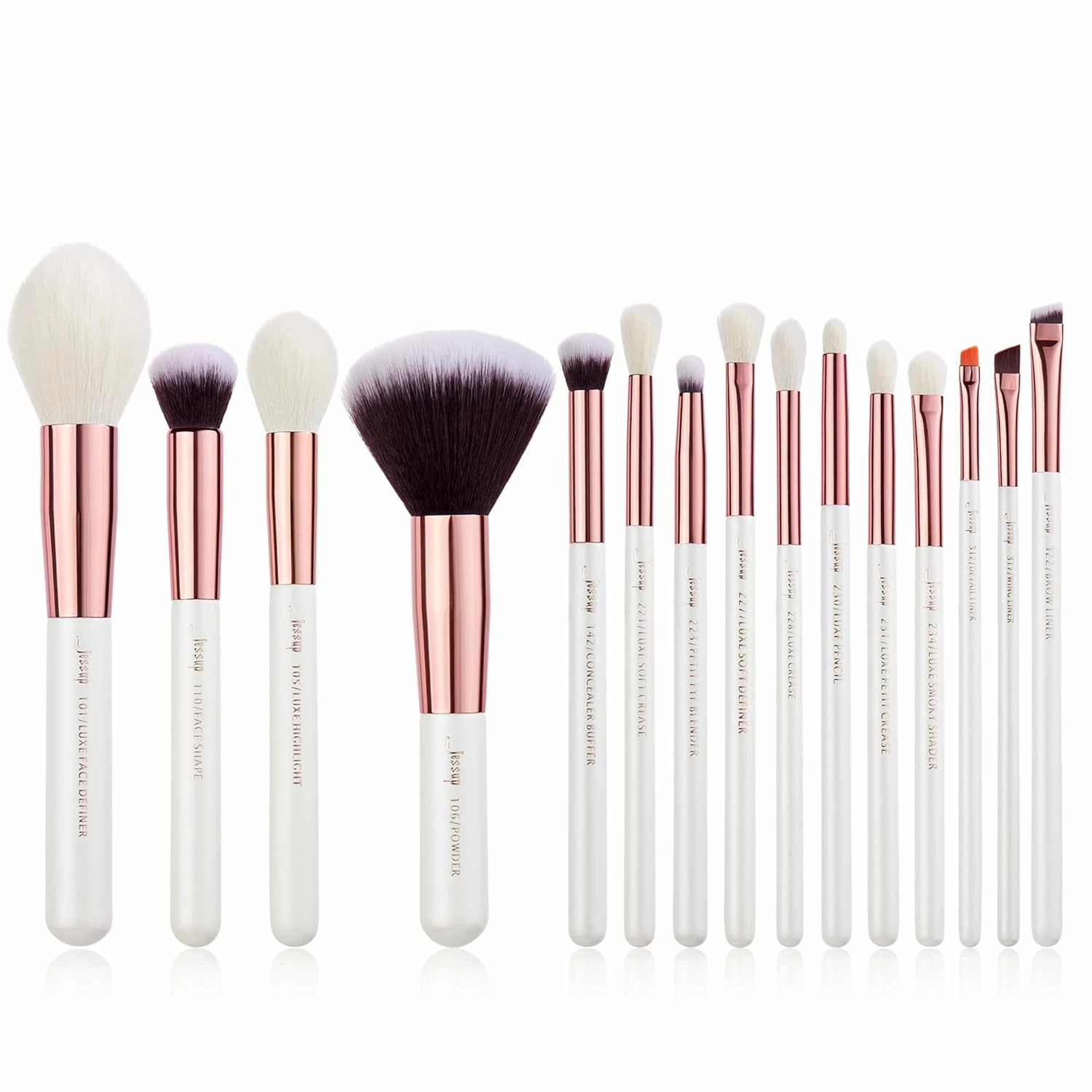 Jessup Brand 15Pcs Pearl White/Rose Gold Professional Makeup Brushes Set Make up Brush Tools kit Foundation Powder Definer Shader Liner T222