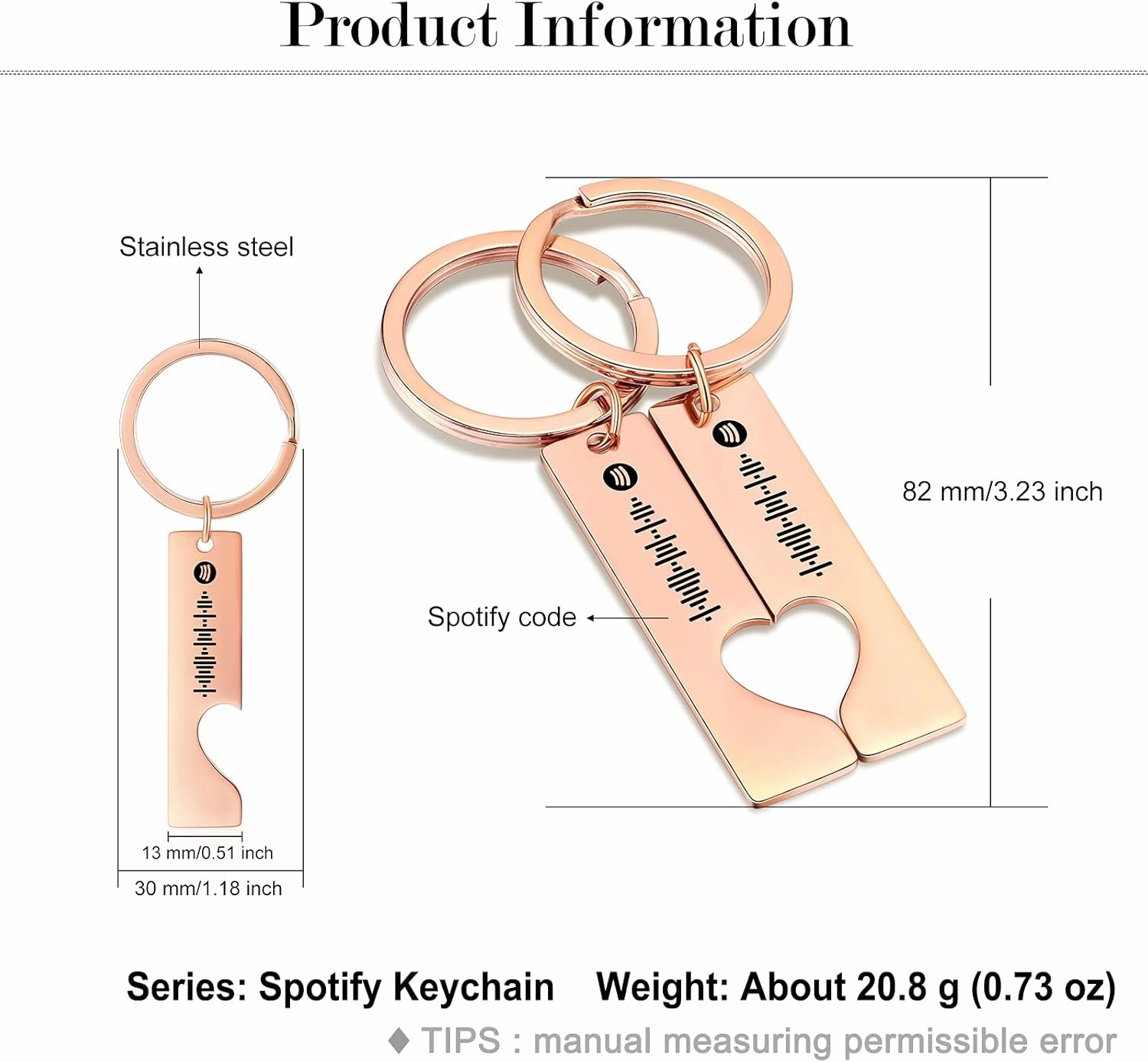 JewelOra Spotify Keychain 2PCS Personalized Music Spotify Scan Code Keychain Custom Scannable Song Code Keyring for Couples