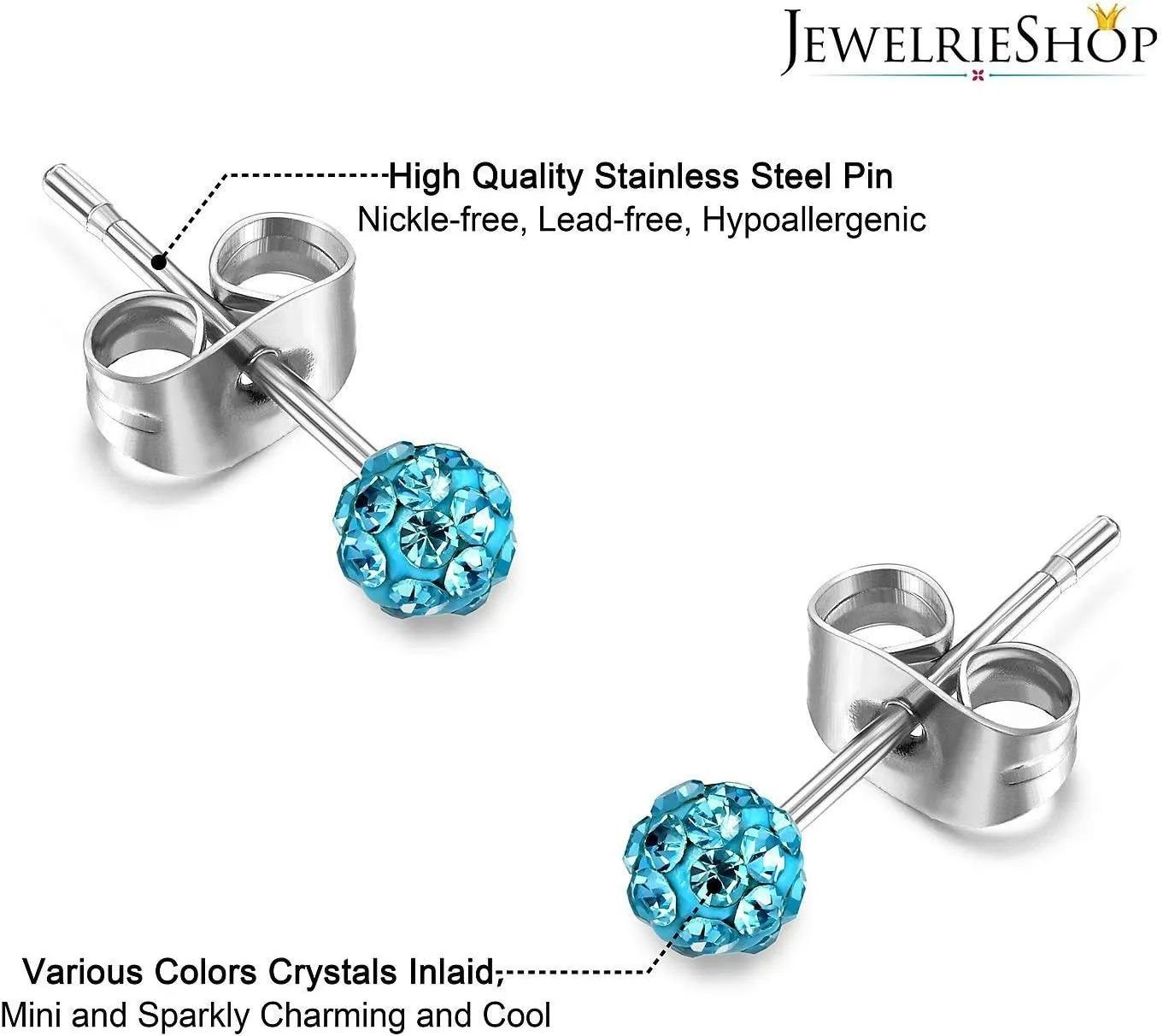 JewelrieShop Rhinestones Crystal Ball Stud Earrings Set Fireball Disco Ball Pave Bead Earrings Hypoallergenic for Teen Girls Women