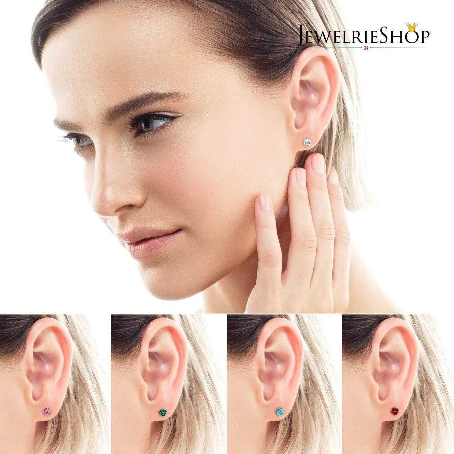 JewelrieShop Rhinestones Crystal Ball Stud Earrings Set Fireball Disco Ball Pave Bead Earrings Hypoallergenic for Teen Girls Women