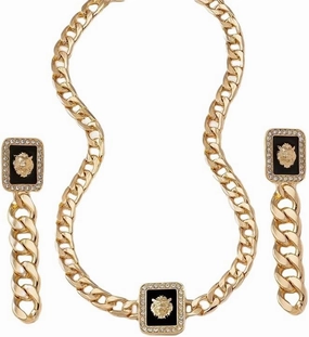Jewelry sets for women Thick Link Chain Metal Lion Head Post Earrings Necklace Set For Women Black Enamel Vintage Classic Accessories Gifts-T28