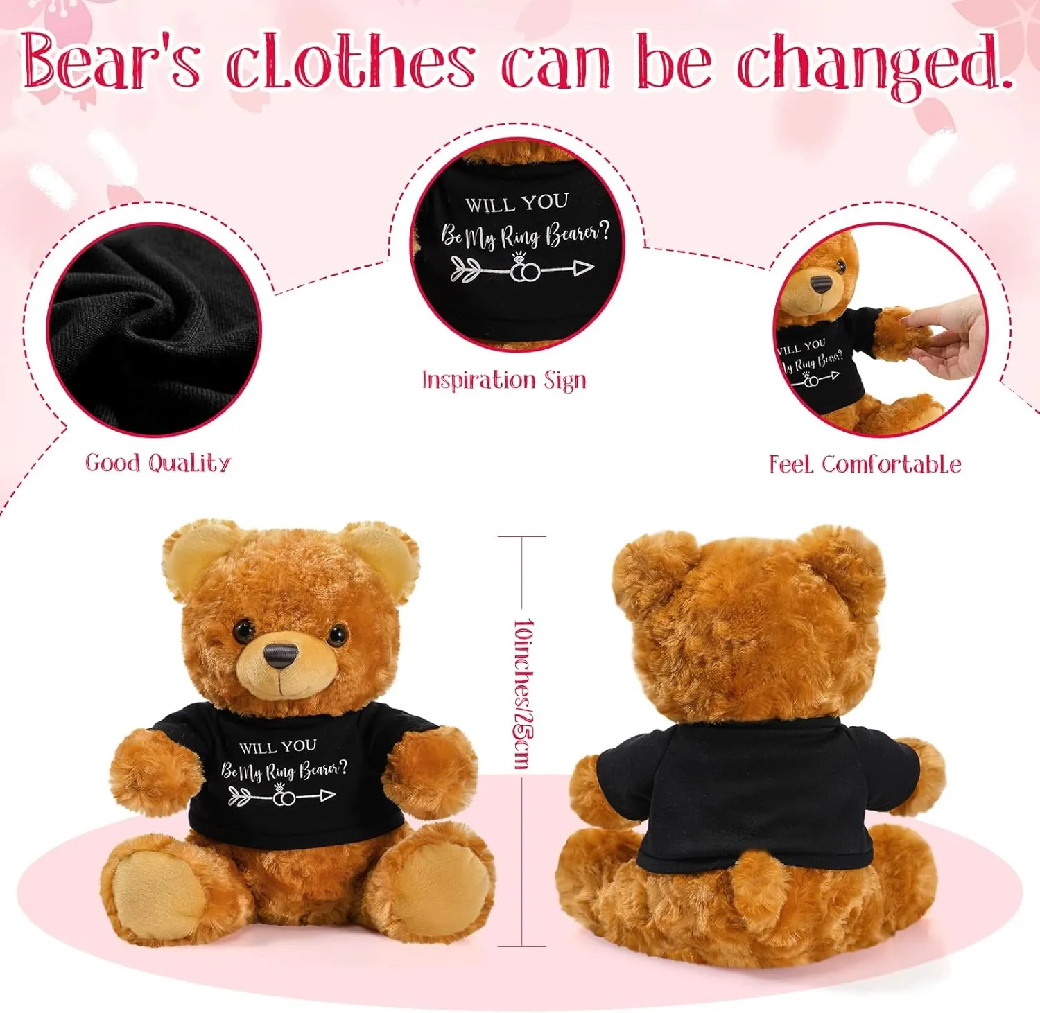 Jexine 2 Pieces Wedding 10 Inch Bear Stuffed Animal Will You Be My Flower Girl Ring Boy Proposal Gifts from Bride Groom with Clothing for Wedding Proposal Anniversary Party(Flower Girl, Ring)