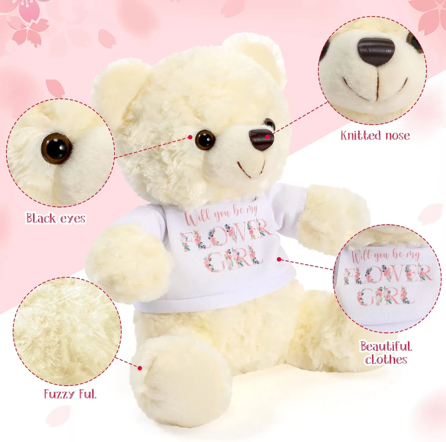 Jexine 2 Pieces Wedding 10 Inch Bear Stuffed Animal Will You Be My Flower Girl Ring Boy Proposal Gifts from Bride Groom with Clothing for Wedding Proposal Anniversary Party(Flower Girl, Ring)