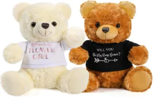 Jexine 2 Pieces Wedding 10 Inch Bear Stuffed Animal Will You Be My Flower Girl Ring Boy Proposal Gifts from Bride Groom with Clothing for Wedding Proposal Anniversary Party(Flower Girl, Ring)