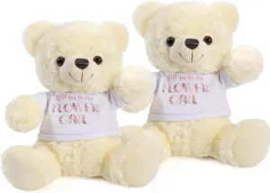 Jexine 2 Pieces Wedding 10 Inch Bear Stuffed Animal Will You Be My Flower Girl Ring Boy Proposal Gifts from Bride Groom with Clothing for Wedding Proposal Anniversary Party(Flower Girl)