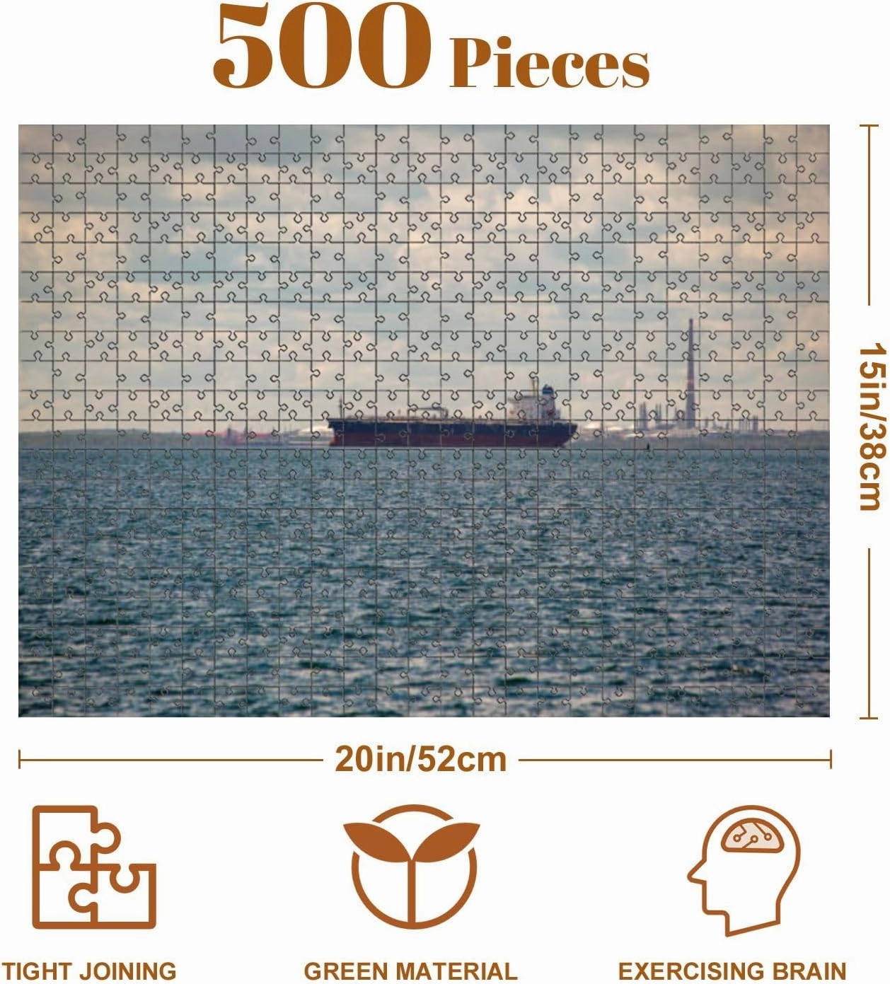 Jigsaw Puzzles 500 Pieces for Adult Large Cargo Boat Refineria Camilo Bahia de Cienfuegos Bay Cuba Puzzle Game for Family Wooden Puzzle Toy Educational Games Puzzles for Home Decor