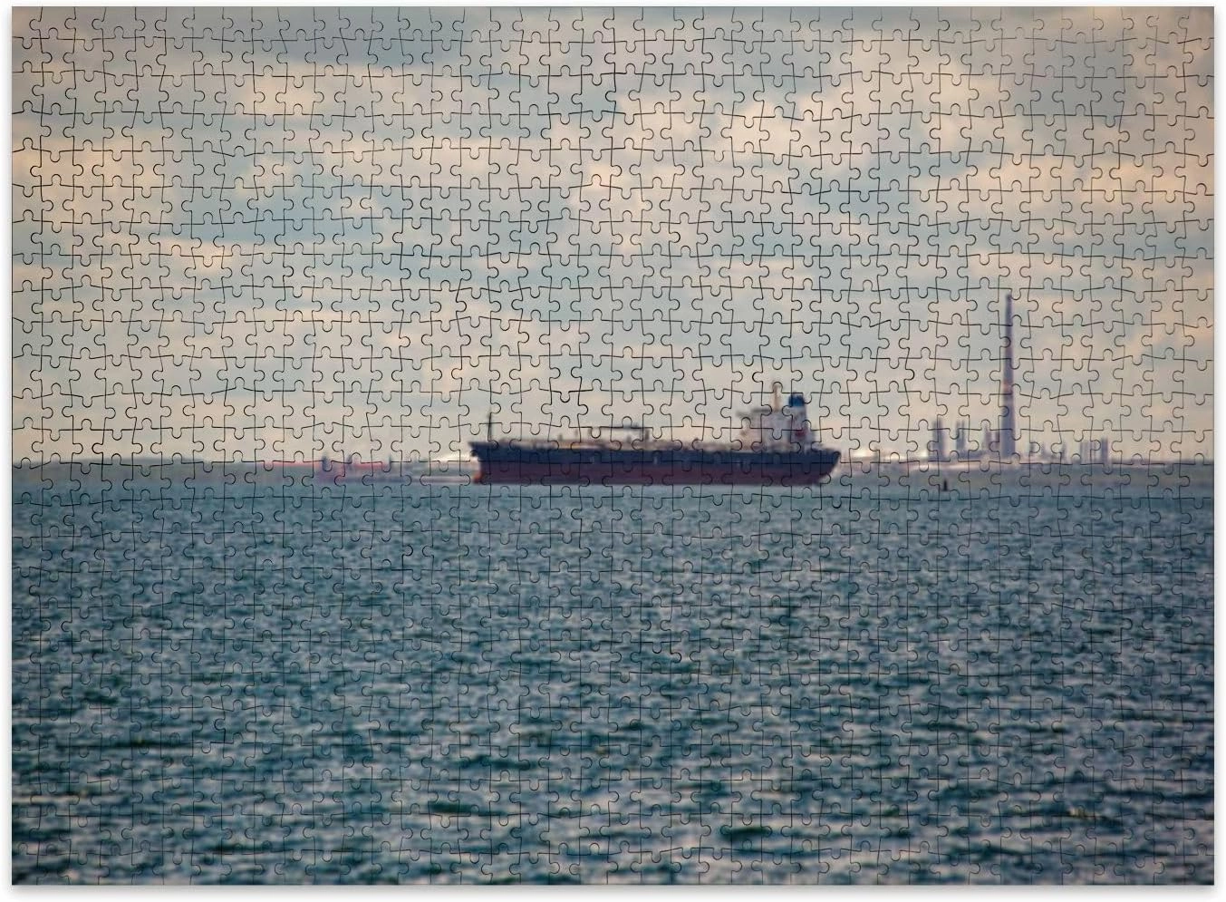 Jigsaw Puzzles 500 Pieces for Adult Large Cargo Boat Refineria Camilo Bahia de Cienfuegos Bay Cuba Puzzle Game for Family Wooden Puzzle Toy Educational Games Puzzles for Home Decor