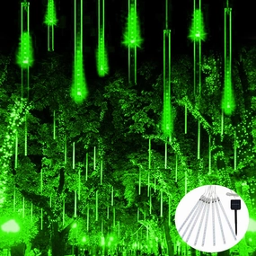 JMEXSUSS Green Solar Meteor Shower Rain Lights, 8 Tube 144 LEDs St Patricks Day Solar Lights Outdoor, Christmas Lights for St Patricks Day Decorations