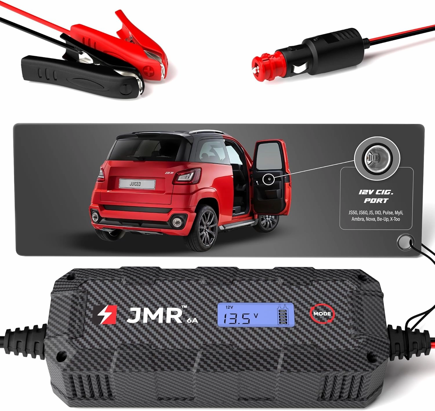 JMR Battery Charger for Ligier JS50 JS60 JS IXO Pulse Myli Ambra Nova Be-Up X-Too All Models Trickle Charger Conditioner Maintainer (No Lithium Mode)
