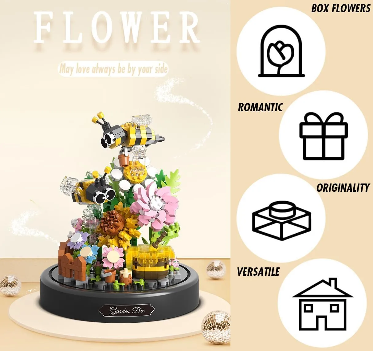 Jollcnoia Secret Flowers Home Bouquets Building Toy with Dust Cover - Creative Housewarming, Ideal Creative Toy Gift for Moms and Women