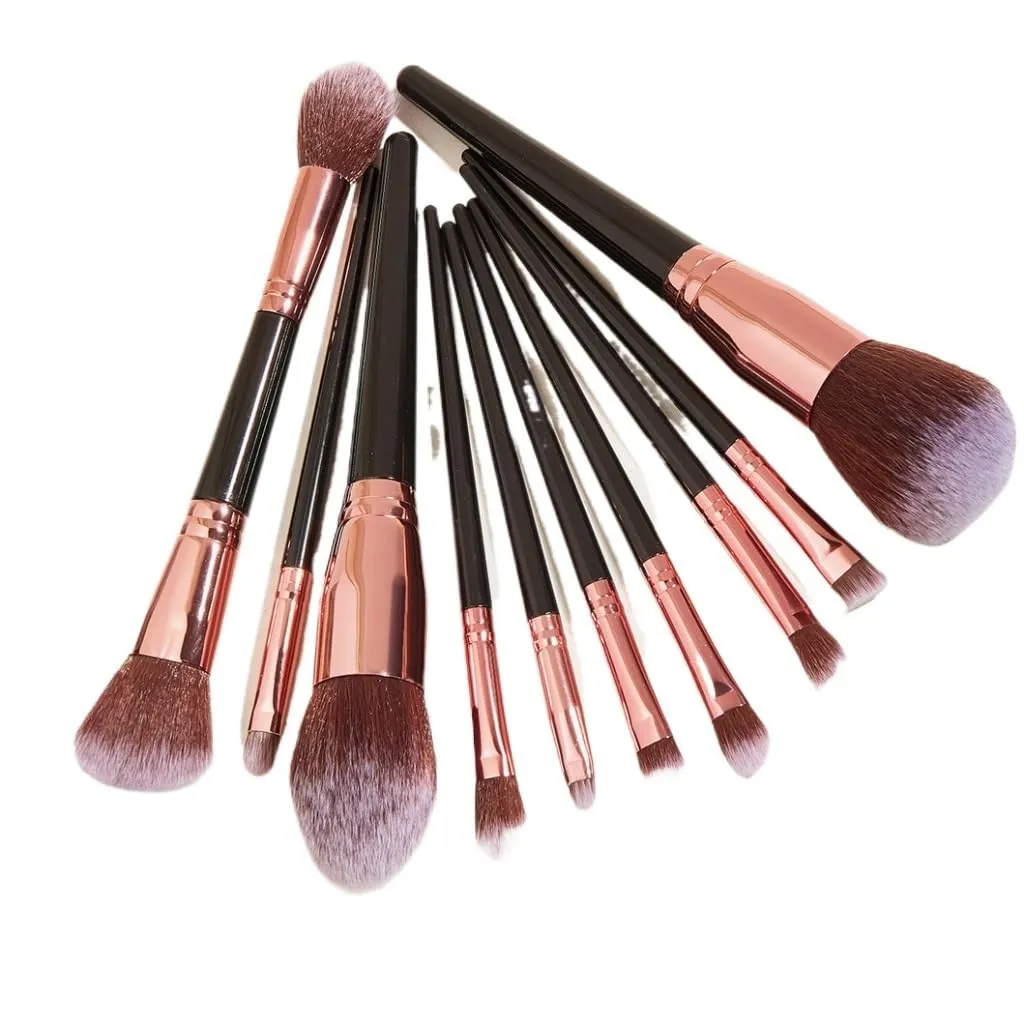 JSEIAJB 10 pieces of black makeup brush set, super large, including foundation make-up brush, brush