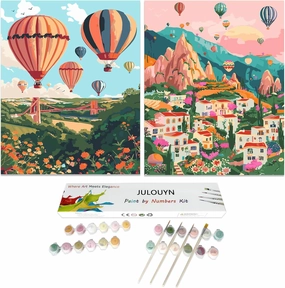 JULOUYN 2 Pack Paint by Numbers Kit for Adults, Hot Air Balloon Easy Adult Paint by Number Kits On Canvas, Painting by Numbers for Beginner Gift Home Decor 16x20 in