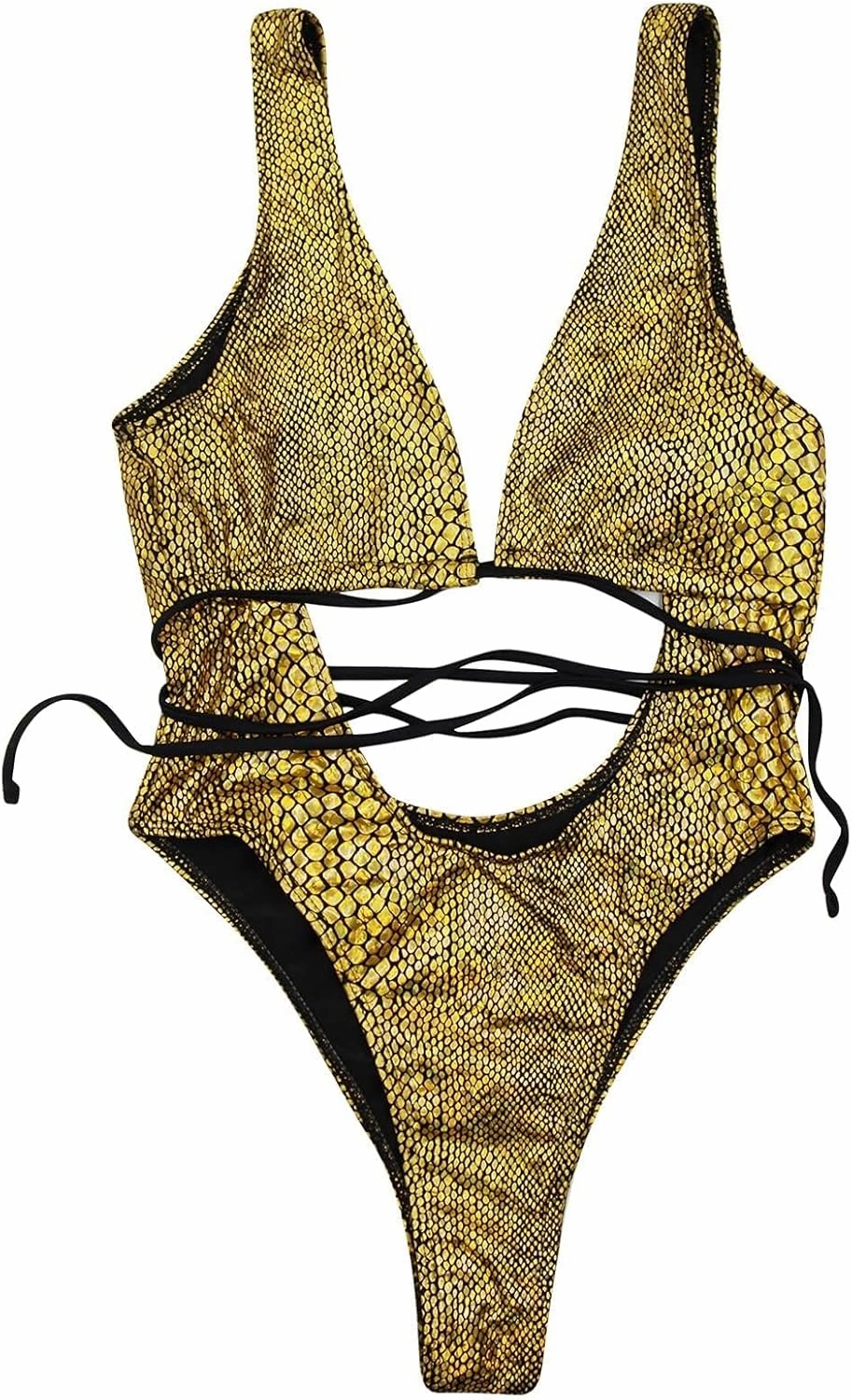 JUMISEE Women Rave Holographic Snakeskin Wrap Swimsuit Sexy Strappy Backless Bathing Suit