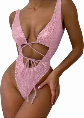 JUMISEE Women Rave Holographic Snakeskin Wrap Swimsuit Sexy Strappy Backless Bathing Suit