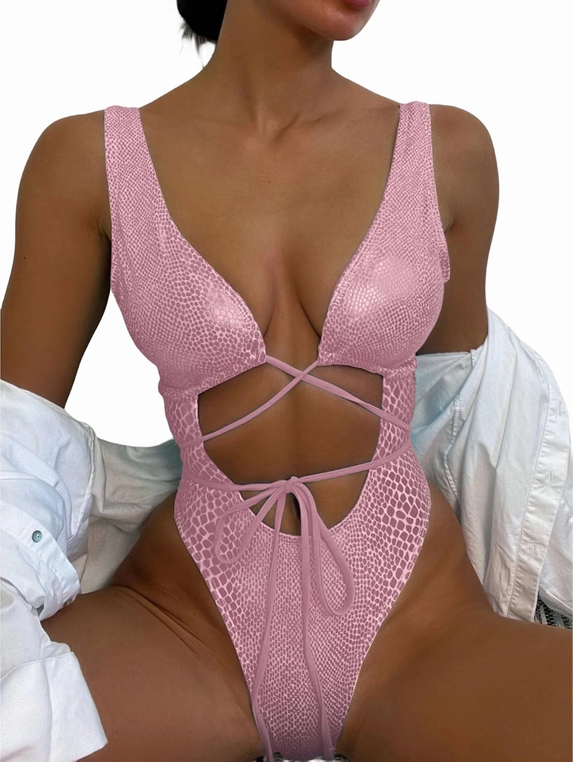 JUMISEE Women Rave Holographic Snakeskin Wrap Swimsuit Sexy Strappy Backless Bathing Suit
