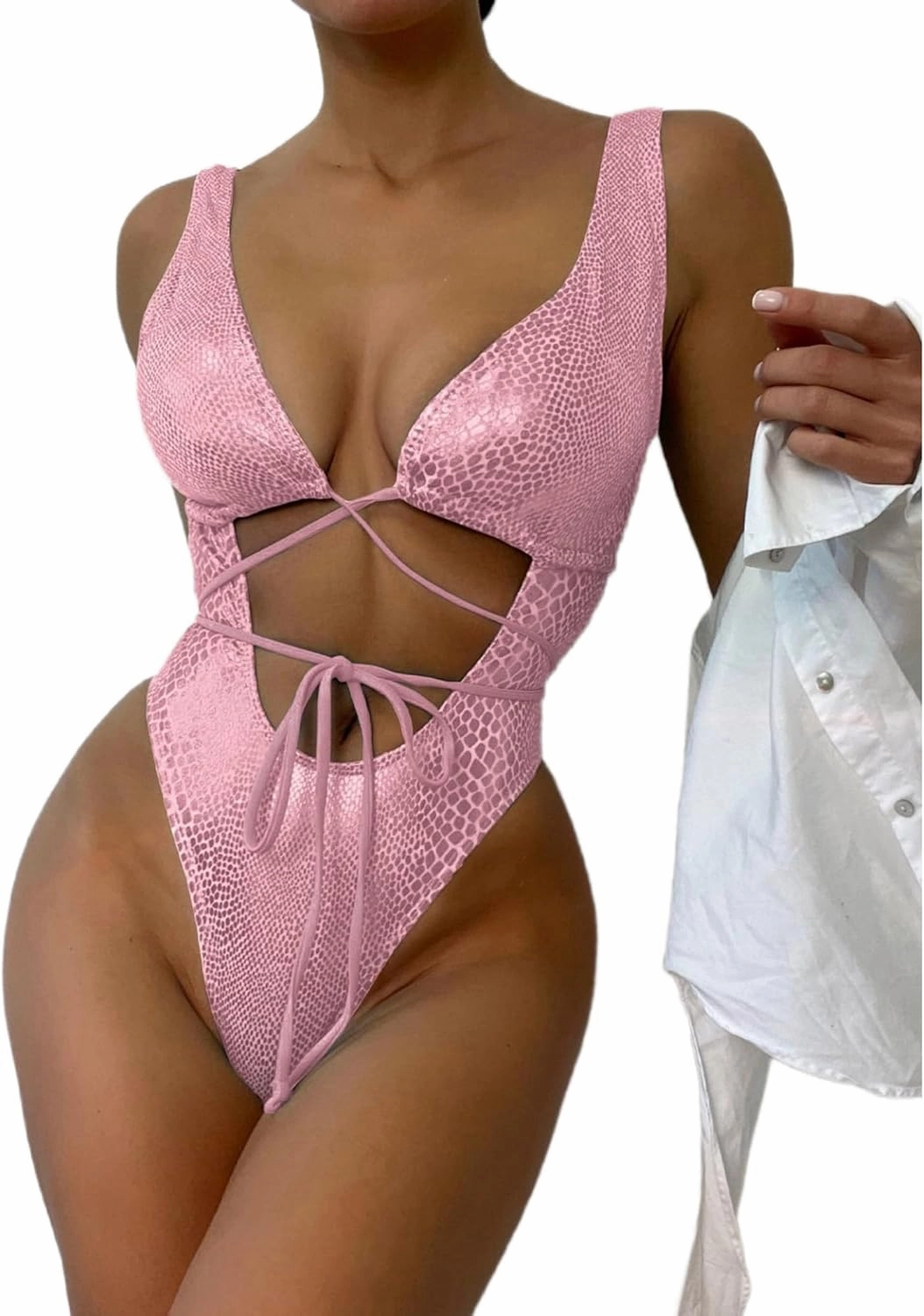 JUMISEE Women Rave Holographic Snakeskin Wrap Swimsuit Sexy Strappy Backless Bathing Suit