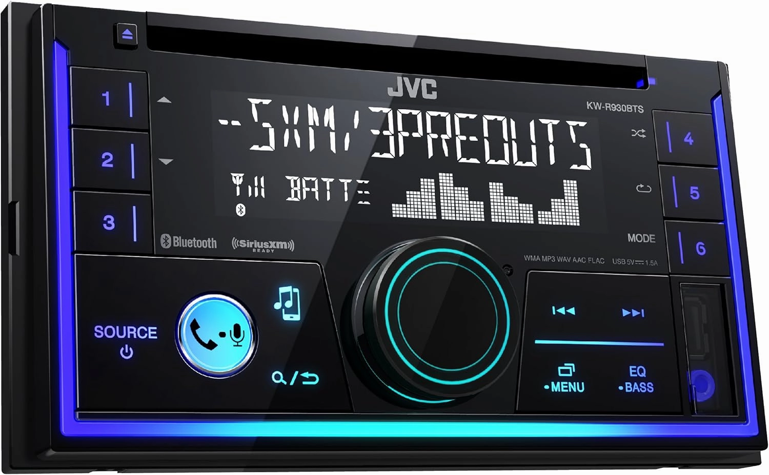 JVC KWR930BT Car Stereo - Double Din, Bluetooth, CD,MP3/USB AM/FM Radio, Multi Color Illumination