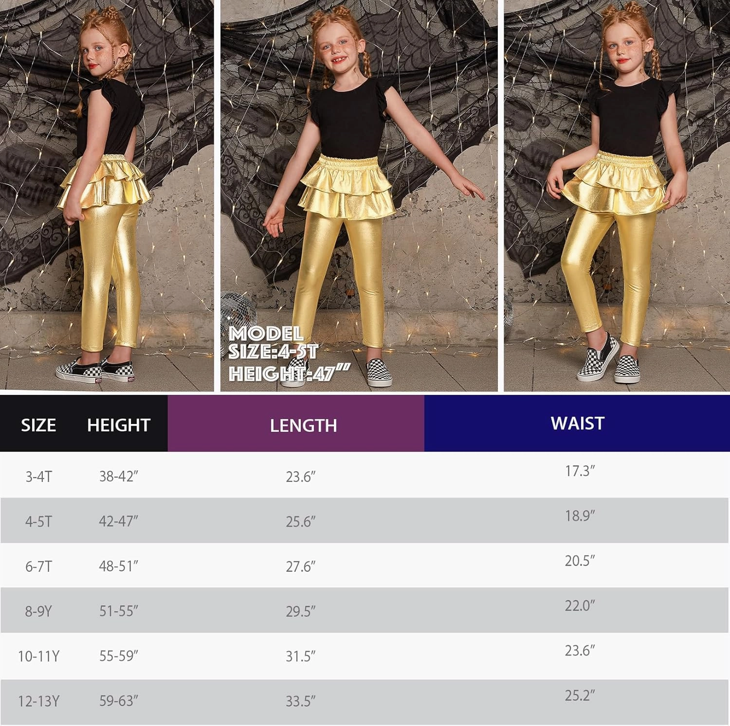 Jxstar Girls Metallic Leggings with Skirt Kids Shiny Sparkle Stretch Pants