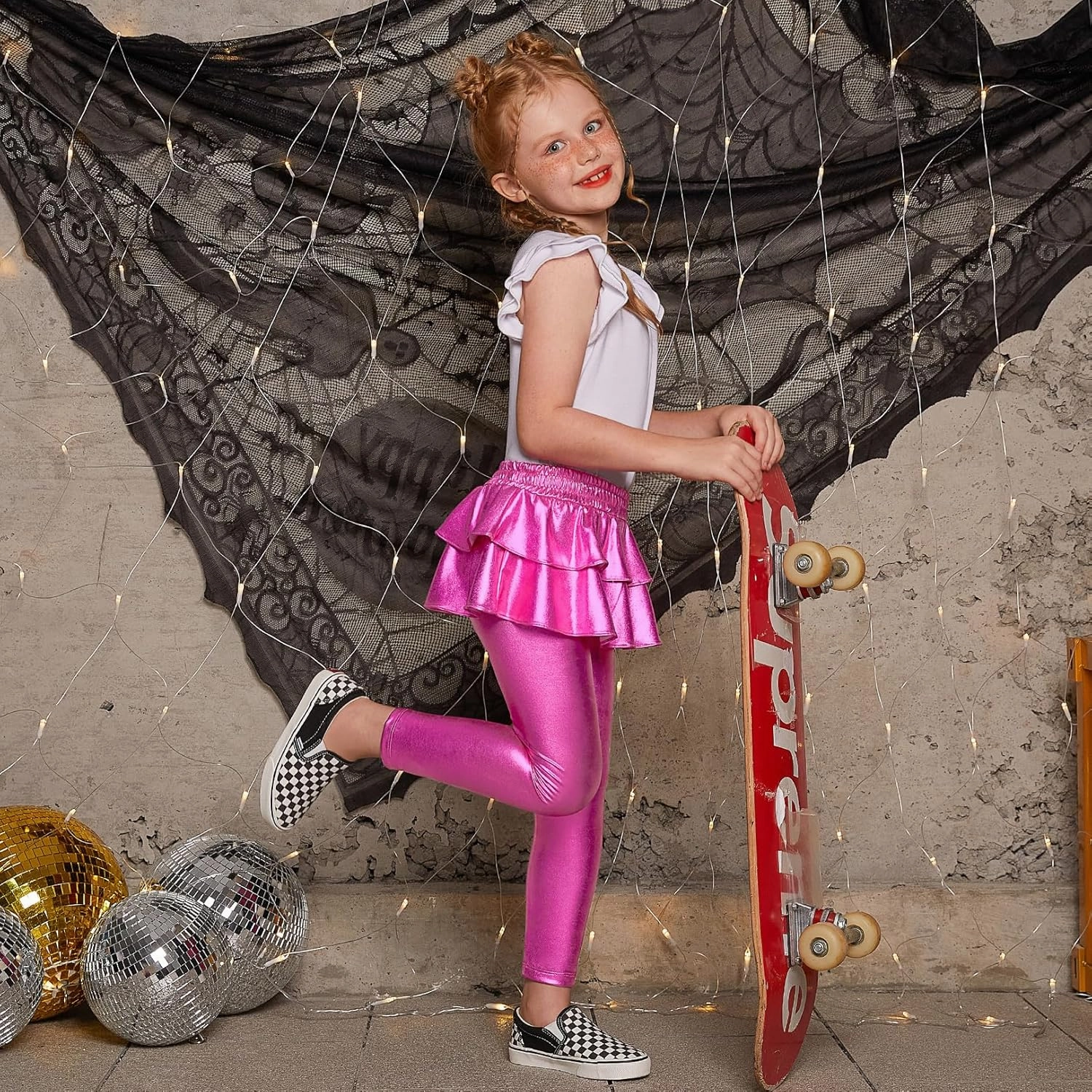 Jxstar Girls Metallic Leggings with Skirt Kids Shiny Sparkle Stretch Pants