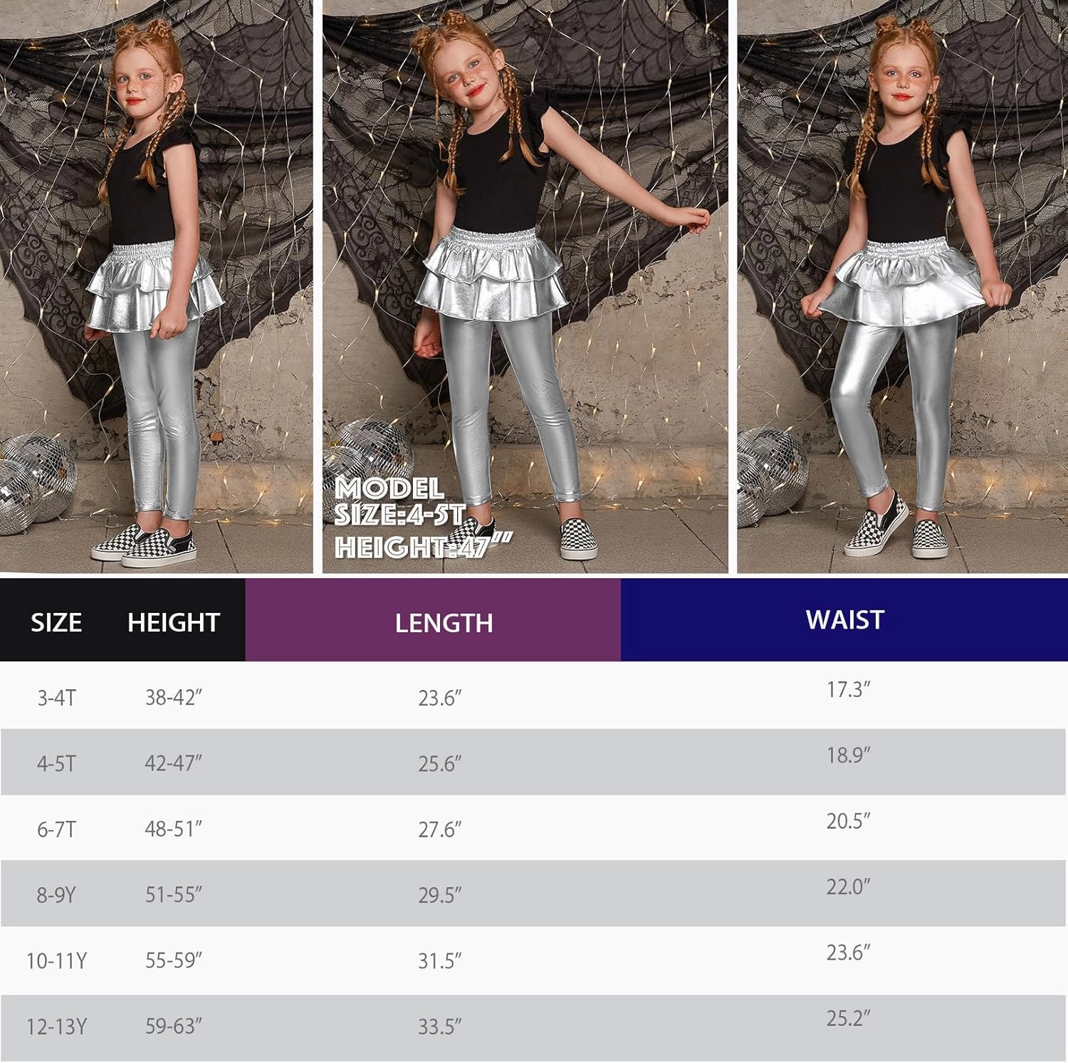 Jxstar Girls Metallic Leggings with Skirt Kids Shiny Sparkle Stretch Pants