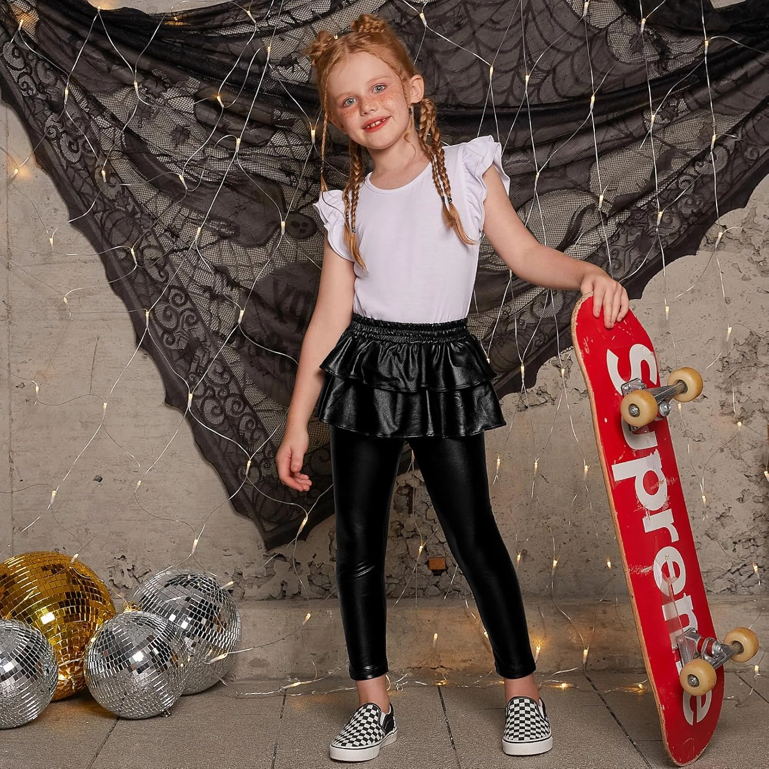 Jxstar Girls Metallic Leggings with Skirt Kids Shiny Sparkle Stretch Pants