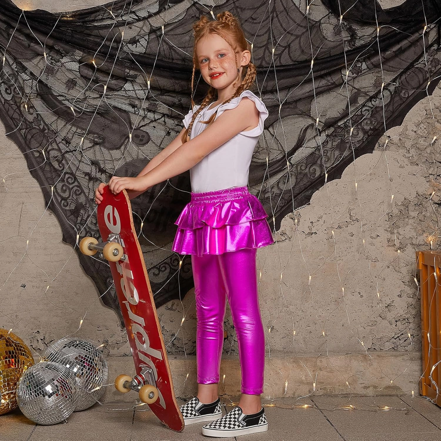 Jxstar Girls Metallic Leggings with Skirt Kids Shiny Sparkle Stretch Pants
