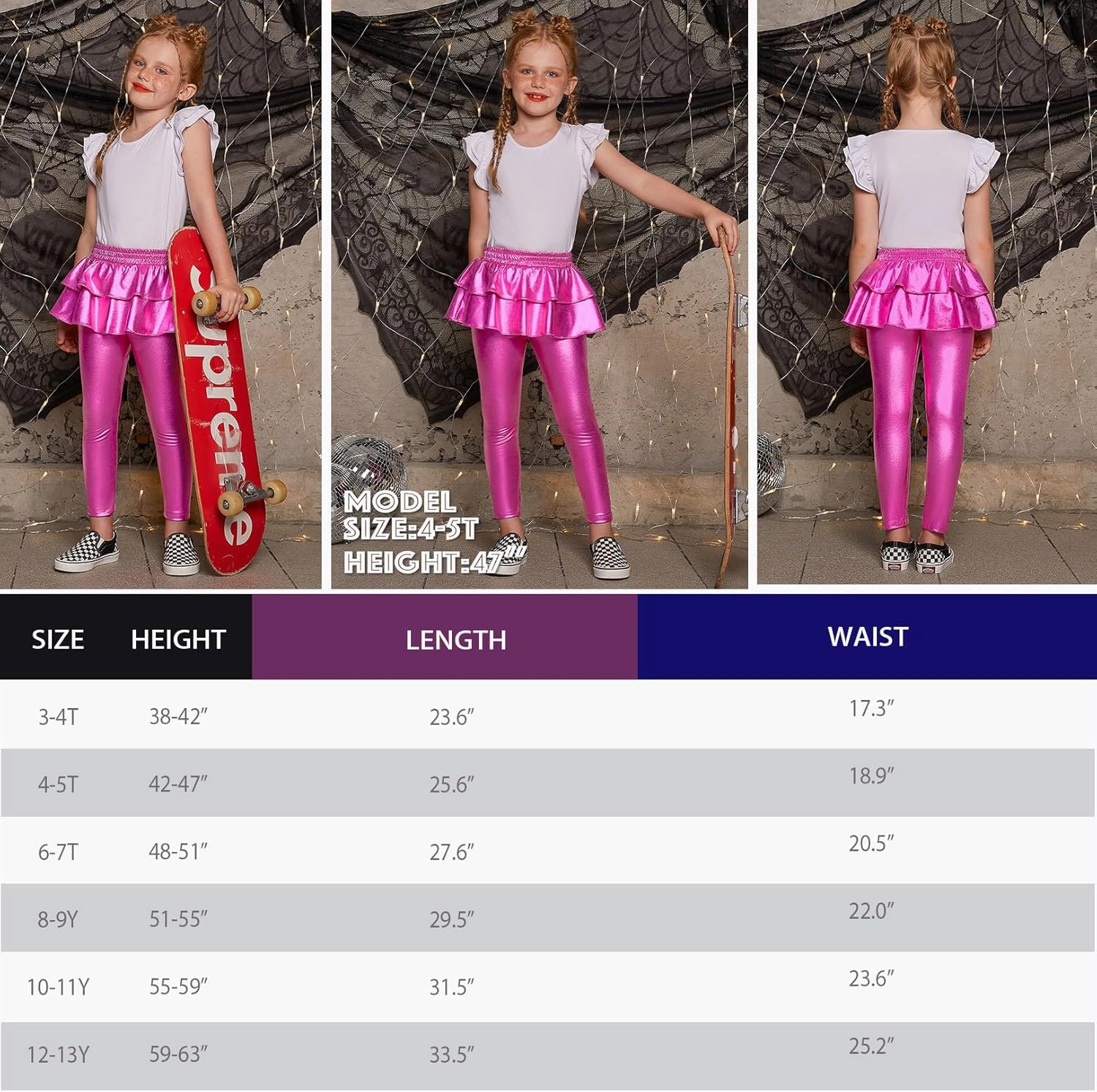 Jxstar Girls Metallic Leggings with Skirt Kids Shiny Sparkle Stretch Pants