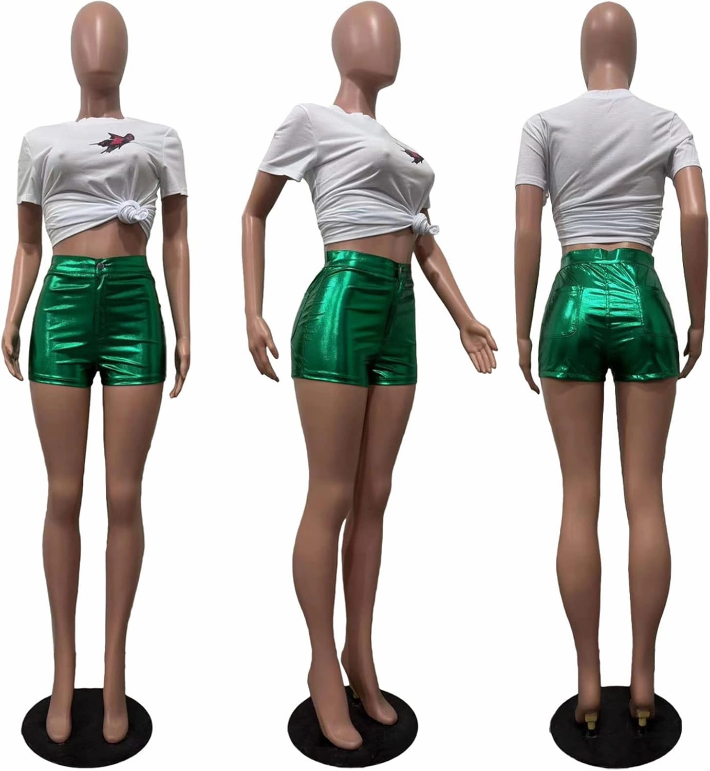 KANSOON Women's Metallic Faux Leather Shorts High Waist Shiny Sexy Rave Short Hot Pants