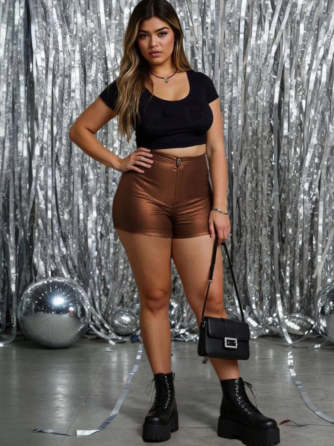 KANSOON Women's Metallic Faux Leather Shorts High Waist Shiny Sexy Rave Short Hot Pants