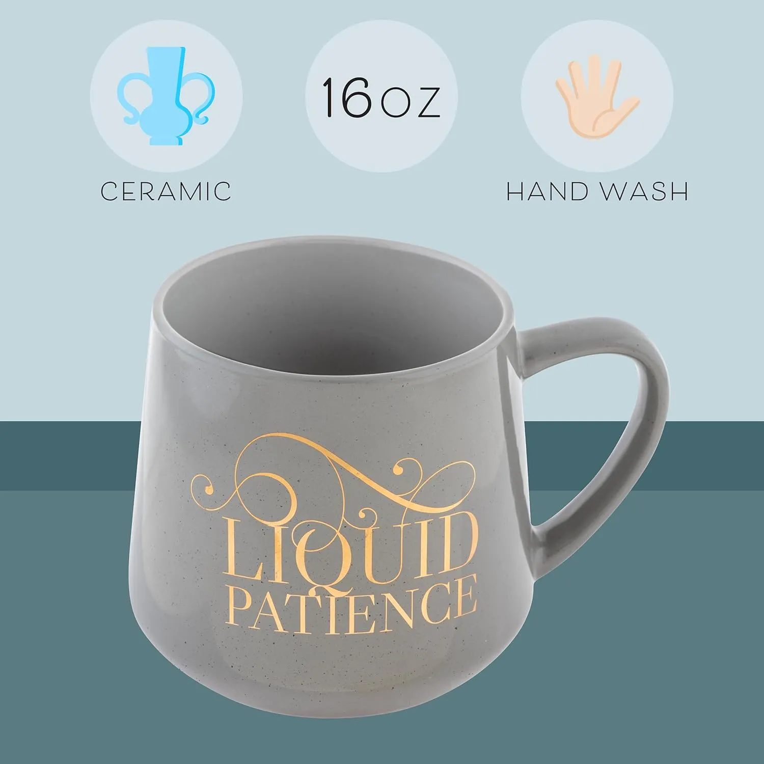 Karma Novelty Ceramic Coffee Mug Liquid Patience - 16 oz Cute Sarcastic Coffee and Tea Mug – Funny Coffee Mug with Witty Sayings for Women and Men, Gift for Friends, Coworkers, Boss, Mothers Day Gifts