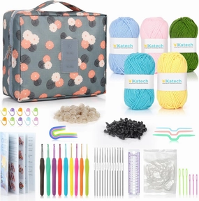 Katech Beginner Yarn for Crocheting and Knitting-Crochet Yarn Kit for Beginners-Includes 382 Yards Cotton Yarn Balls, Hooks, Accessories, Tutorials, Ideal Starter Kit for Kids Adults Professionals