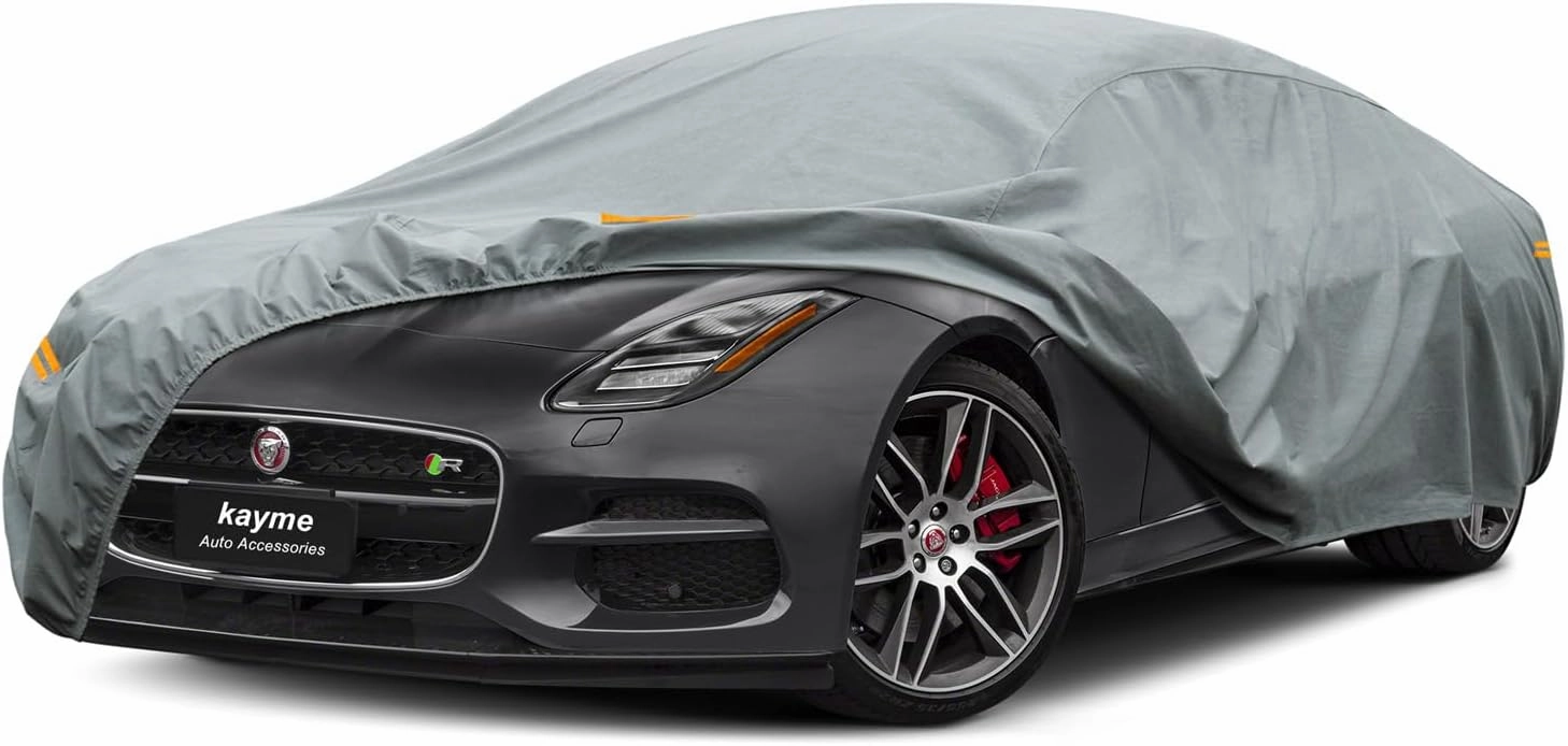 Kayme Heavy Duty Car Cover Waterproof All Weather, Full Exterior Covers Sun Rain UV Protection. Universal Fit Audi A3, Acura RSX, Nissan Versa/350Z/370Z, Porsche 718 Cayman, Jaguar F-Type Etc.